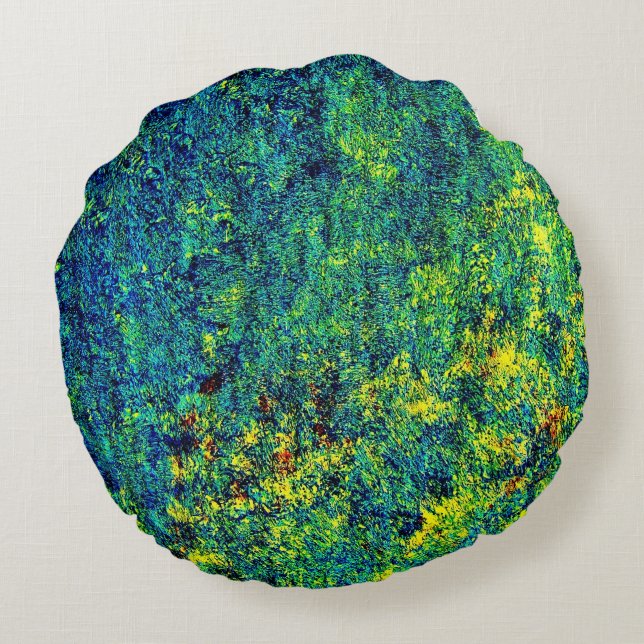 Fleur verte, Coussin rond en polyester (Dos)