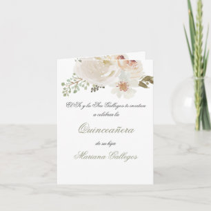 Fleur verte et blanche Quinceanera invitation