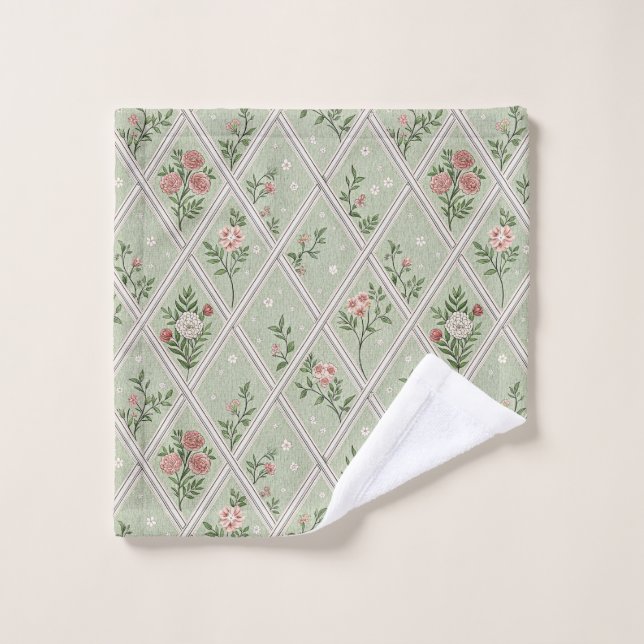 Fleur Vintage Vert Campagne  (Gant de toilette)