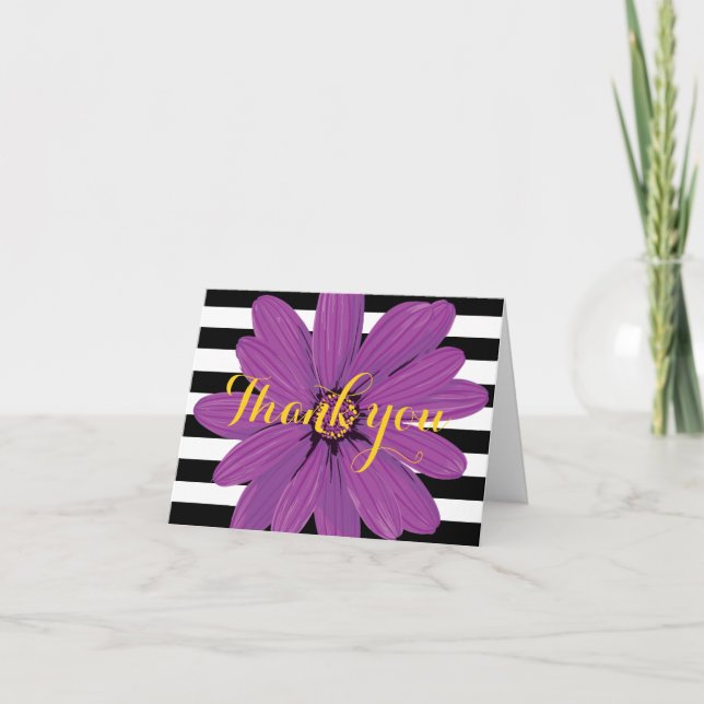 Fleur violet noir & blanc rayures Merci (Devant)