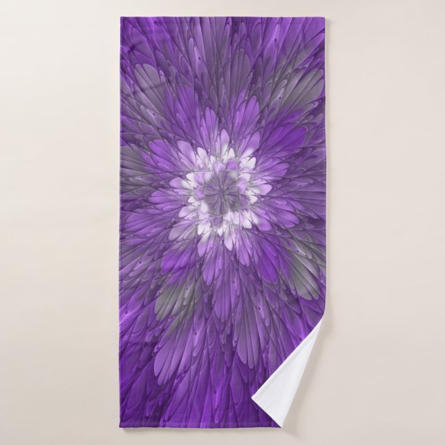 Fleur Violette Abstraite Art Fractal Psychedelique (Serviette de bain)