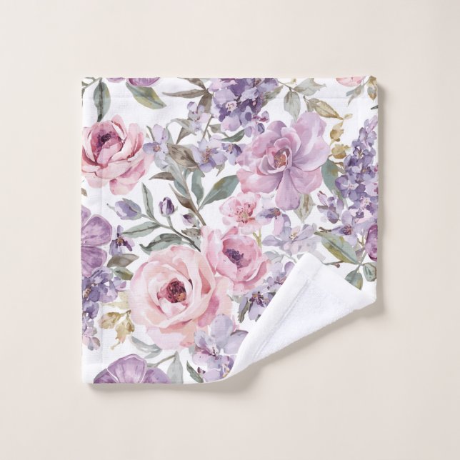 Fleur violette aquarelle rose lavande florale rose (Gant de toilette)