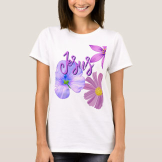 Fleur violette et rose Nom Jésus T-shirt