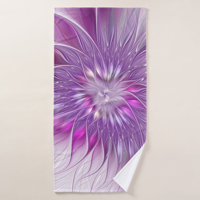 Fleur violette rose Passion Abstrait Art fractal (Serviette de bain)