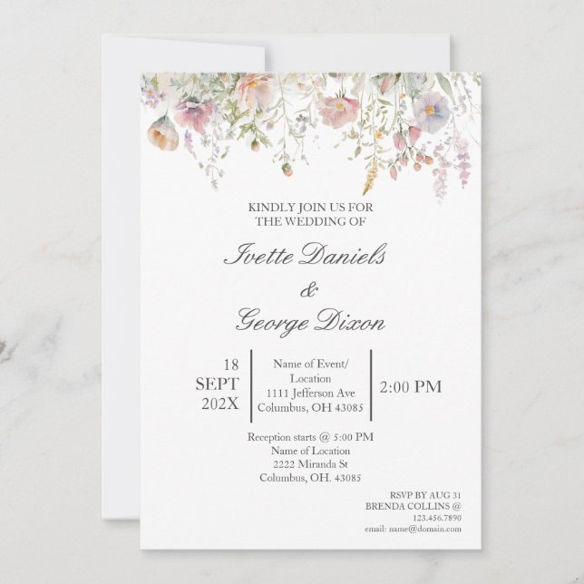 Fleur violette sauvage faire-part de mariage (Devant)