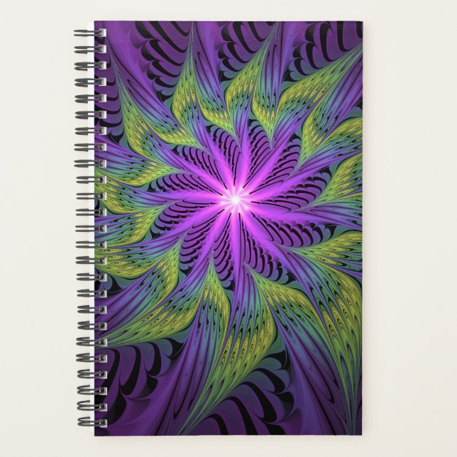 Fleur Violette Verte Art Abstrait Moderne Fractal (Devant)