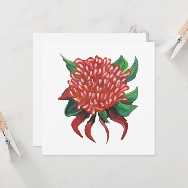 Fleur Waratah dessinée à la main Invitation (Devant/Arrière en situation)