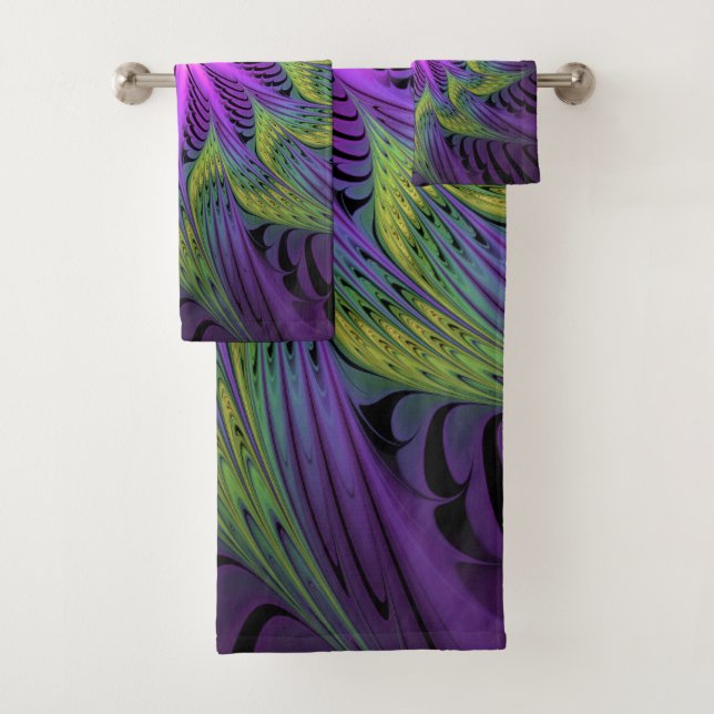 Fleuron vert violet Art Abstrait fractal moderne (En situation)
