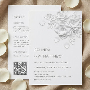 Fleurs 3D blanches Invitation de mariage casual to