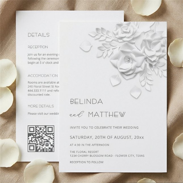 Fleurs 3D blanches Invitation de mariage casual to (Créateur téléchargé)