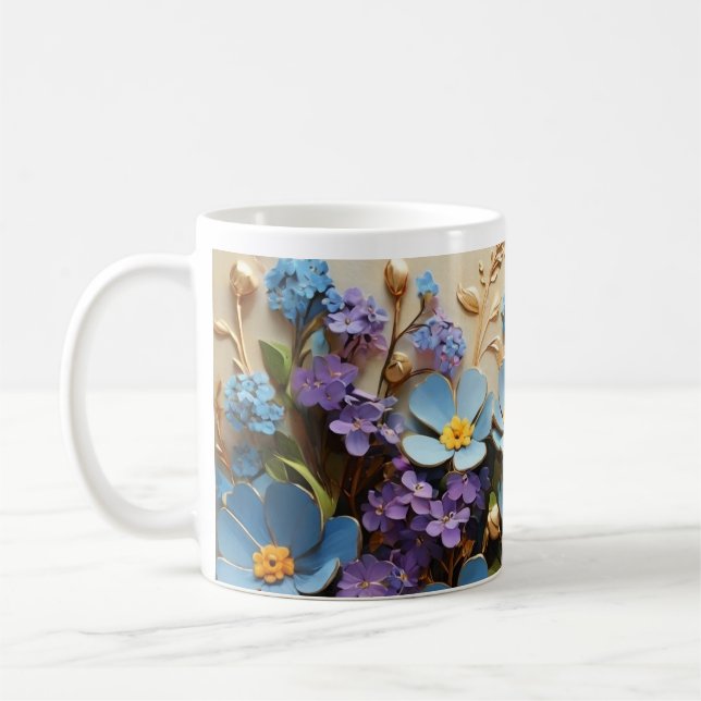 Fleurs 3D minuscules avec Mug Outline Or (Gauche)