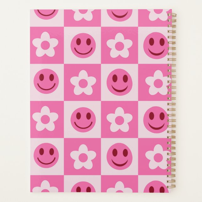 Fleurs à carreaux et visages heureux rose  (Dos)