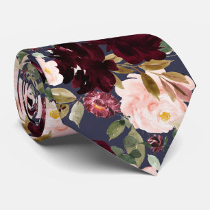 Fleurs à l'aquarelle Cravate à col bordeaux blush