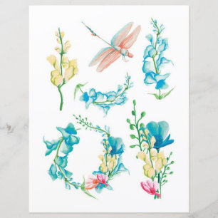 Fleurs à l'aquarelle et insectes à découper et à c