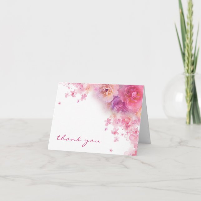 Fleurs à l'aquarelle Merci Écriture Manuscrite Élé (Devant)