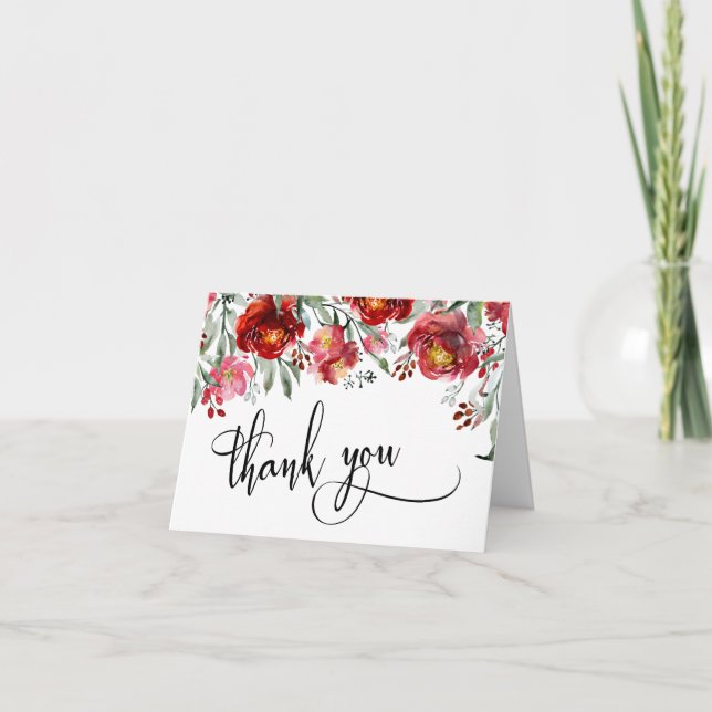 Fleurs à l'aquarelle rouge de Bourgogne Merci Scri (Devant)