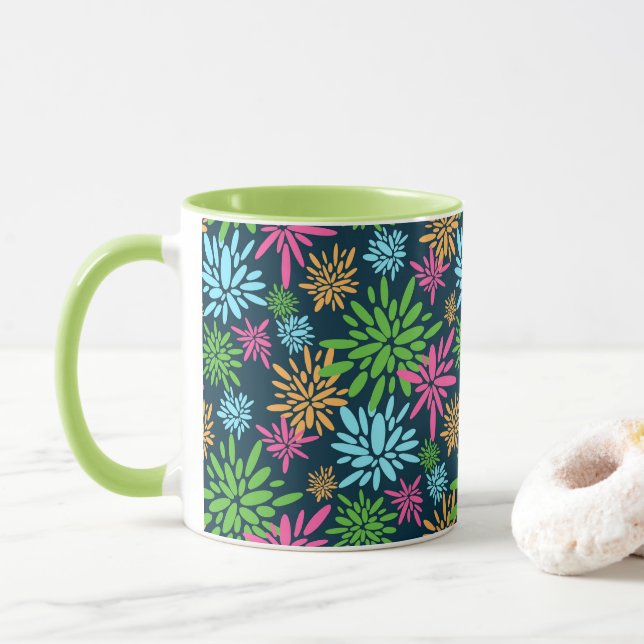 Fleurs Abstraites colorées de feux d'artifice Mug (Avec donut)