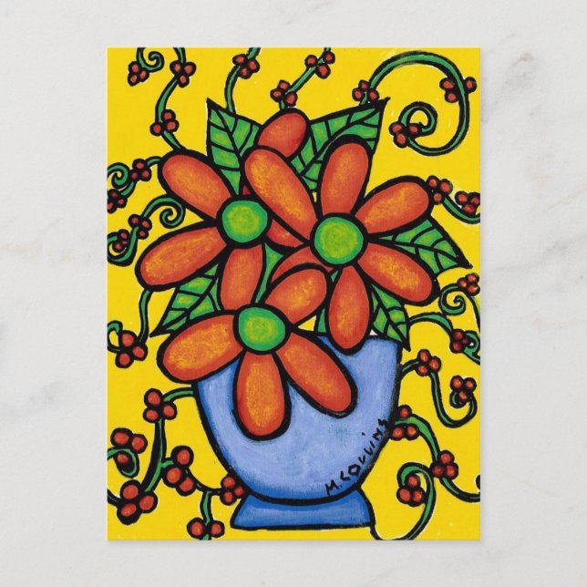 Fleurs Abstraites Dans Vase Carte Postale D'Art Co (Devant)