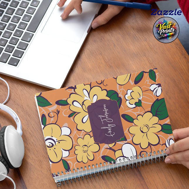 Fleurs abstraites grises violettes avec texte pers (Purple Gray Abstract Floral Sketch Custom Text Planner)