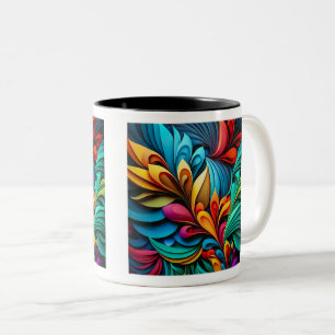 Fleurs Abstraites Mug à deux tons, 11 oz
