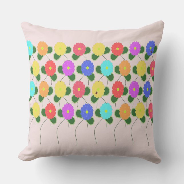 Fleurs amusantes sur Coussin extérieur rose (Recto)