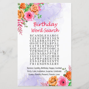Fleurs Anniversaire Mot de recherche Jeu