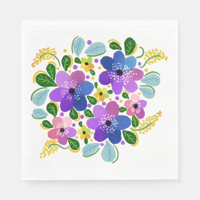 Fleurs Aquarelle 03 Serviettes en Papier pour le D (Devant)