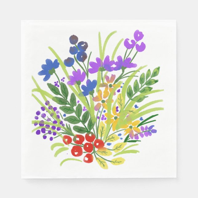 Fleurs Aquarelle 05 Serviettes en Papier pour le D (Devant)
