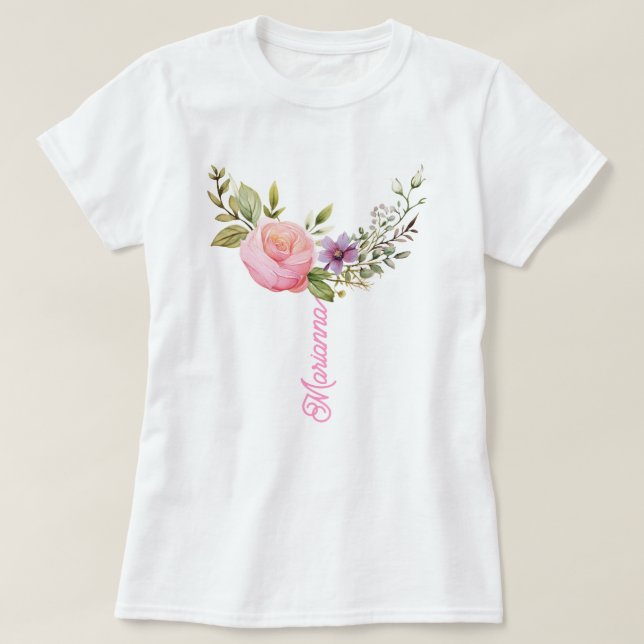 Fleurs Aquarelle Impression, T-shirt personnalisé (Design devant)
