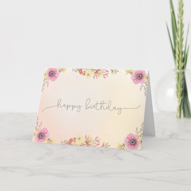 Fleurs aquarelle joyeuse carte d'anniversaire (Devant)