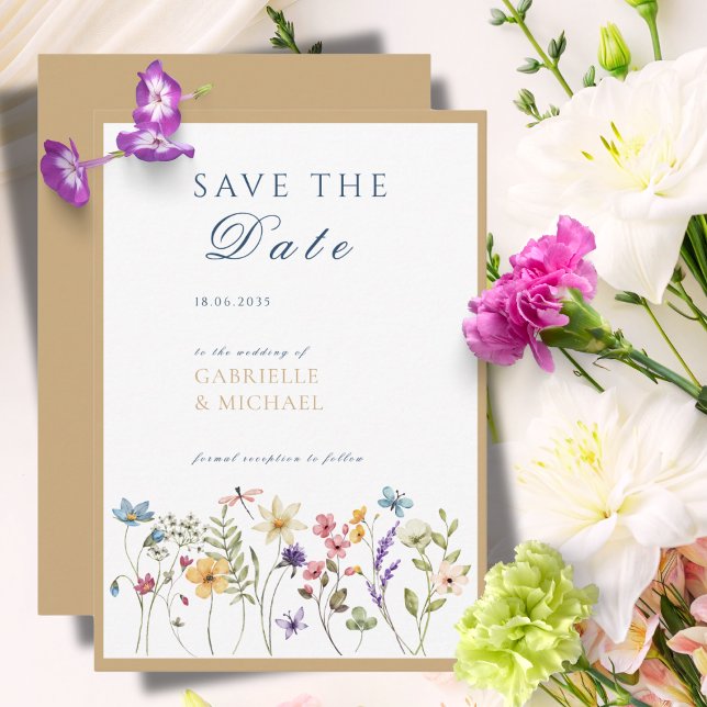 Fleurs Aquarelle Kraft Rustique Faire-Part de Date (Créateur téléchargé)