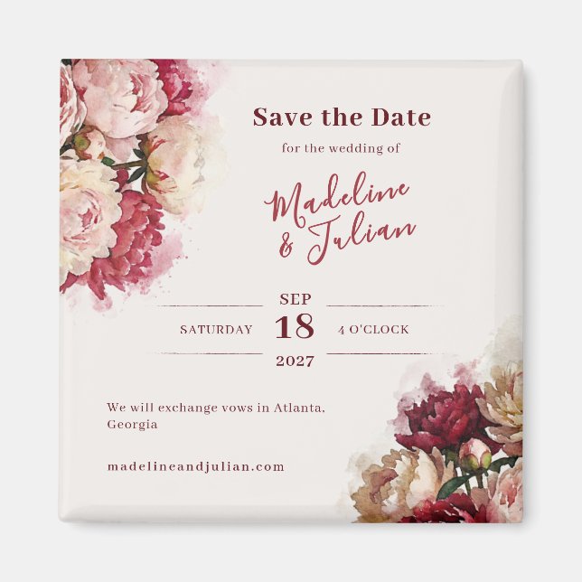 Fleurs aquarelle | Magnet de Faire-part Peony (Devant)