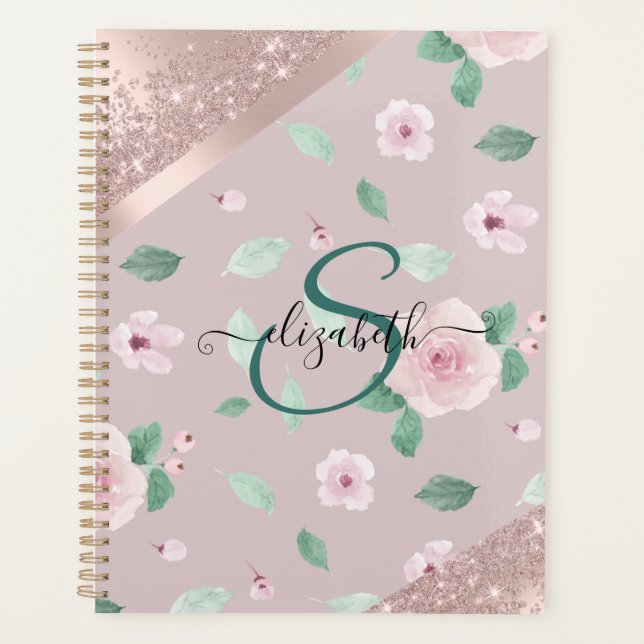Fleurs Aquarelle Monogramme Or Rose (Devant)