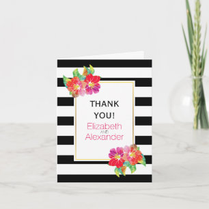 Fleurs aquarelle noir blanc mariage Merci