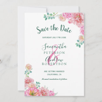 Fleurs aquarelle verte et rose, carte de faire-par