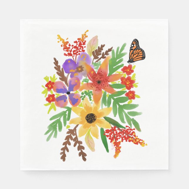 Fleurs aquarelles 02 serviettes en papier pour déj (Devant)