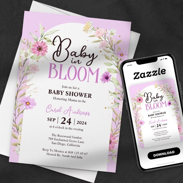 Fleurs Aquarelles Bébé en Fleur Invitation Baby Sh (Créateur téléchargé)
