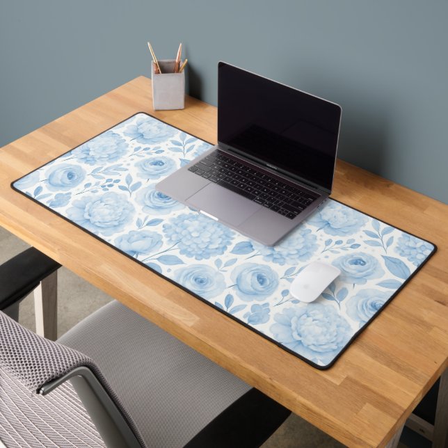 Fleurs aquarelles bleues et blanches (Bureau 2)