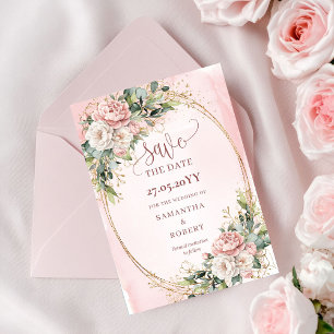 Fleurs aquarelles chic rose saumon faire-part de s