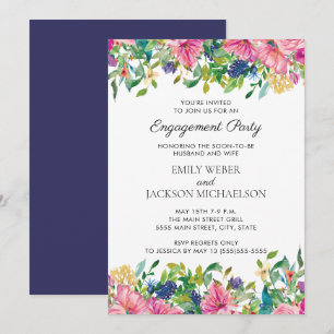 Fleurs aquarelles rose bleu pour fiançailles