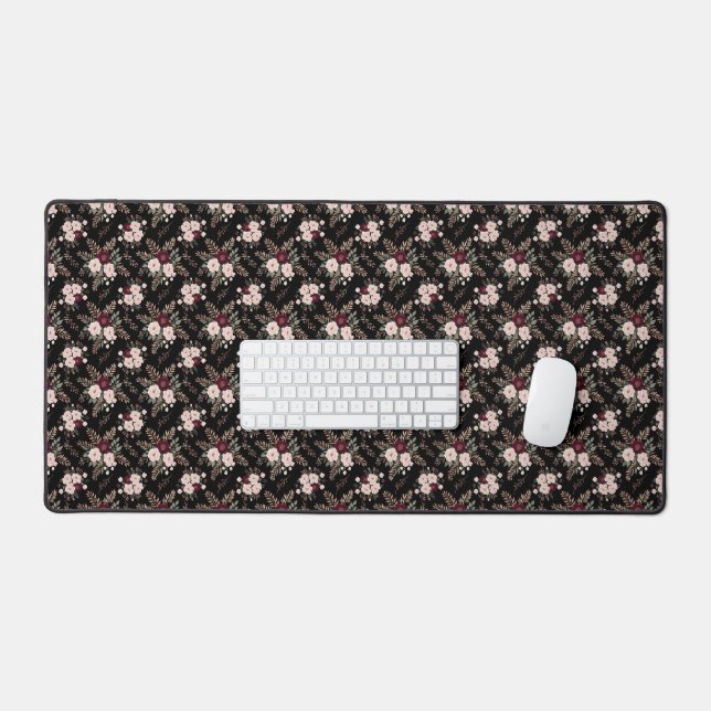 Fleurs aquarelles rose noir bordeaux (Clavier et souris)