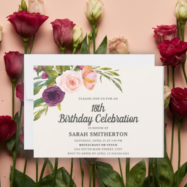 Fleurs aquarelles rose violet pour 18 ans (Créateur téléchargé)