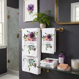 Fleurs aquarelles roses et violettes personnalisée