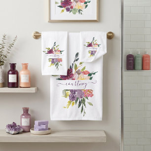Fleurs aquarelles violettes et rouges personnalisé