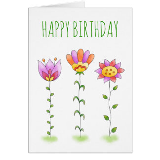 Fleurs aquarelles Whimsical Bonne carte d'annivers