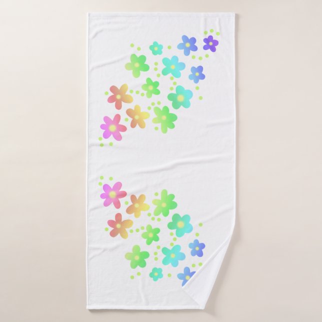 Fleurs arc-en-ciel fantaisistes (Serviette de bain)