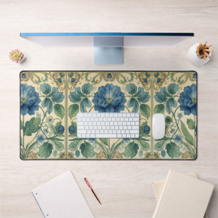 Fleurs Art Nouveau Bleu Et Vert Vintage
