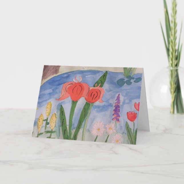 Fleurs Au Bord Du Lac Carte De Voeux (Devant)