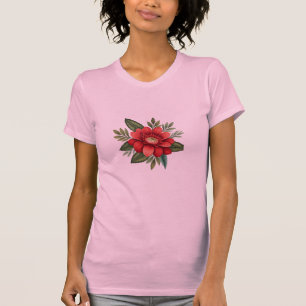 "Fleurs audacieuses – T-shirt à fleur rouge abstra