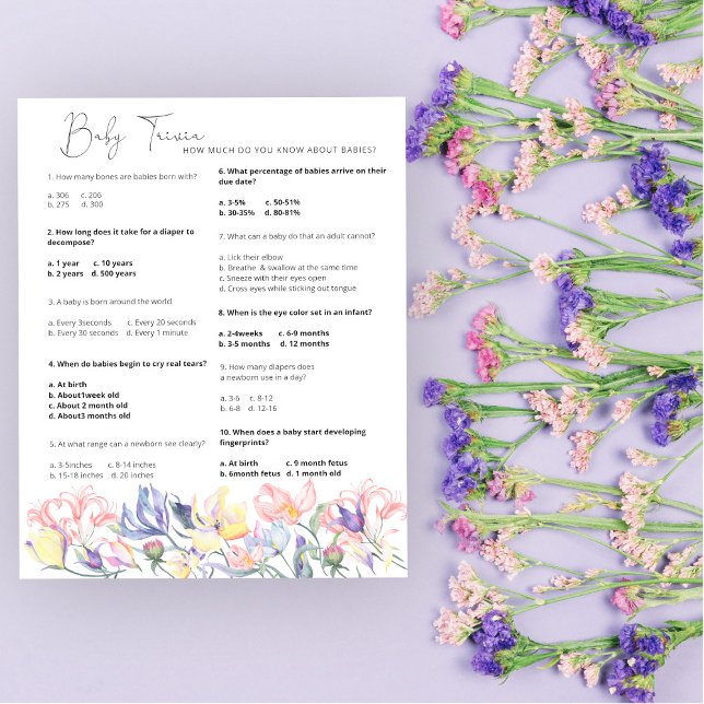 Fleurs Baby Trivia Baby shower Jeu (Créateur téléchargé)